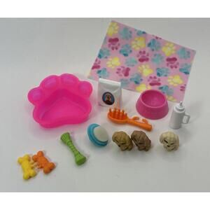 Barbie Newborn Pups With 3 Puppies Figures Lot Accessories No Mother Dog Or Doll